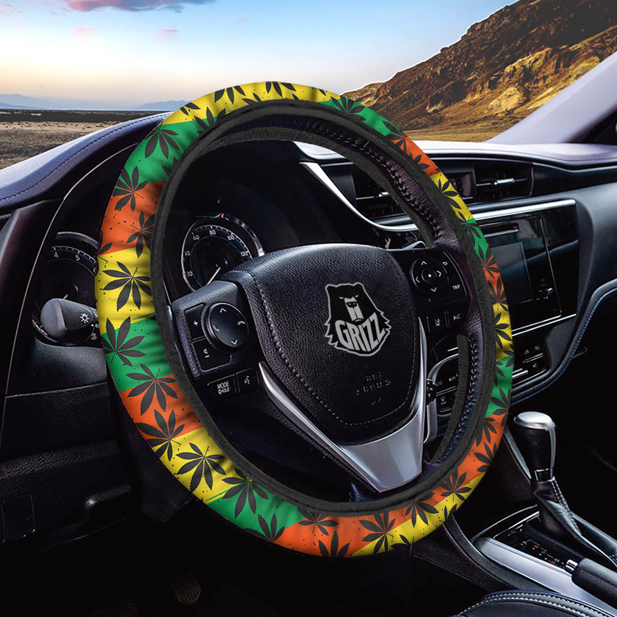 Reggae Hemp Leaves Classic Print Pattern Car Steering Wheel Cover-grizzshop