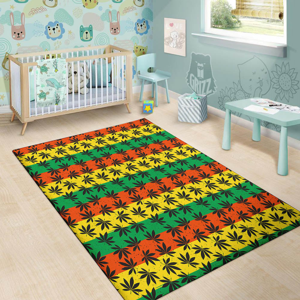 Reggae Hemp Leaves Classic Print Pattern Floor Mat-grizzshop