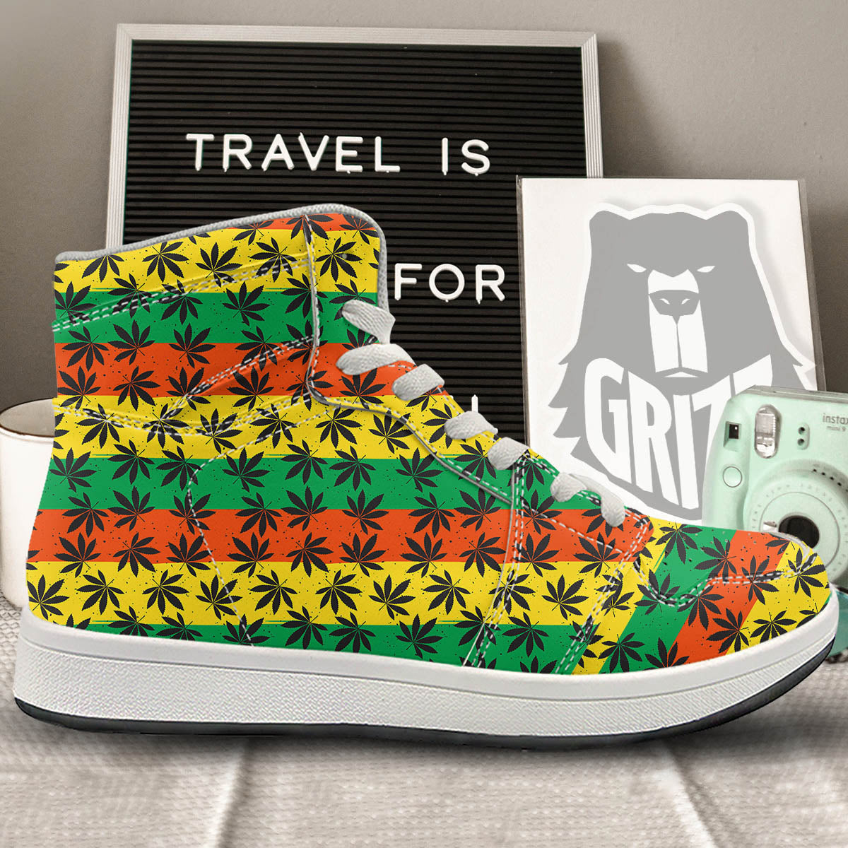 Reggae Hemp Leaves Classic Print Pattern High Top Sneakers-grizzshop