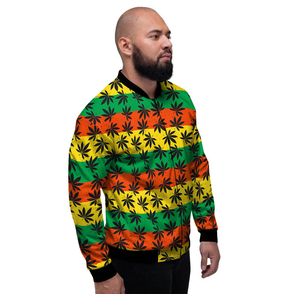 Reggae Hemp Leaves Classic Print Pattern Men's Bomber Jacket-grizzshop