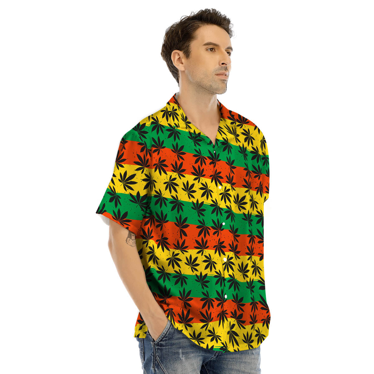 Reggae Hemp Leaves Classic Print Pattern Men's Hawaiian Shirt-grizzshop