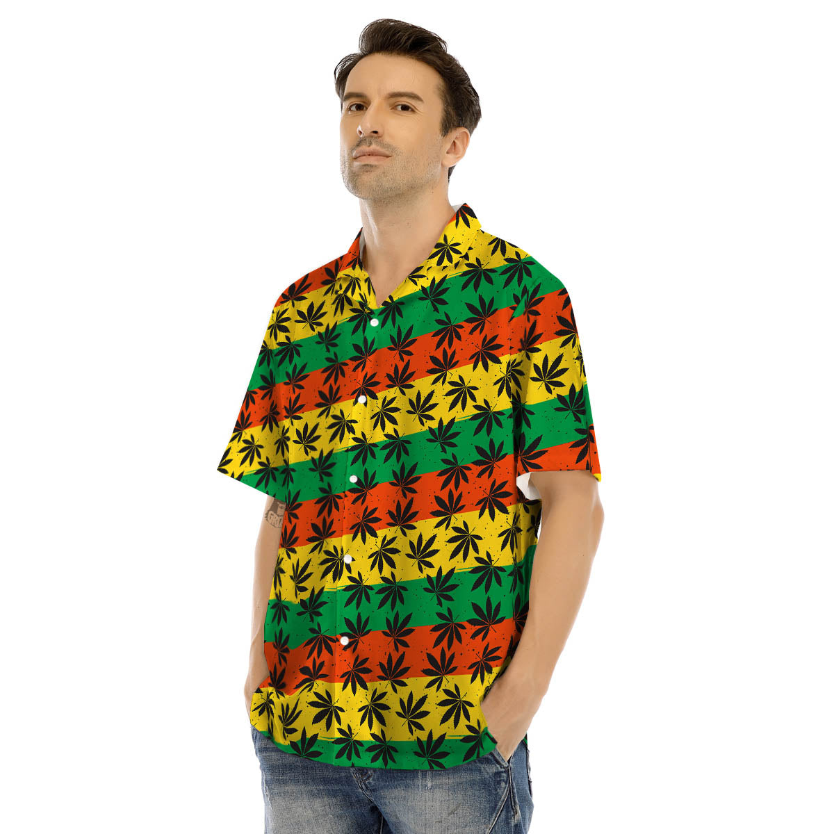 Reggae Hemp Leaves Classic Print Pattern Men's Hawaiian Shirt-grizzshop