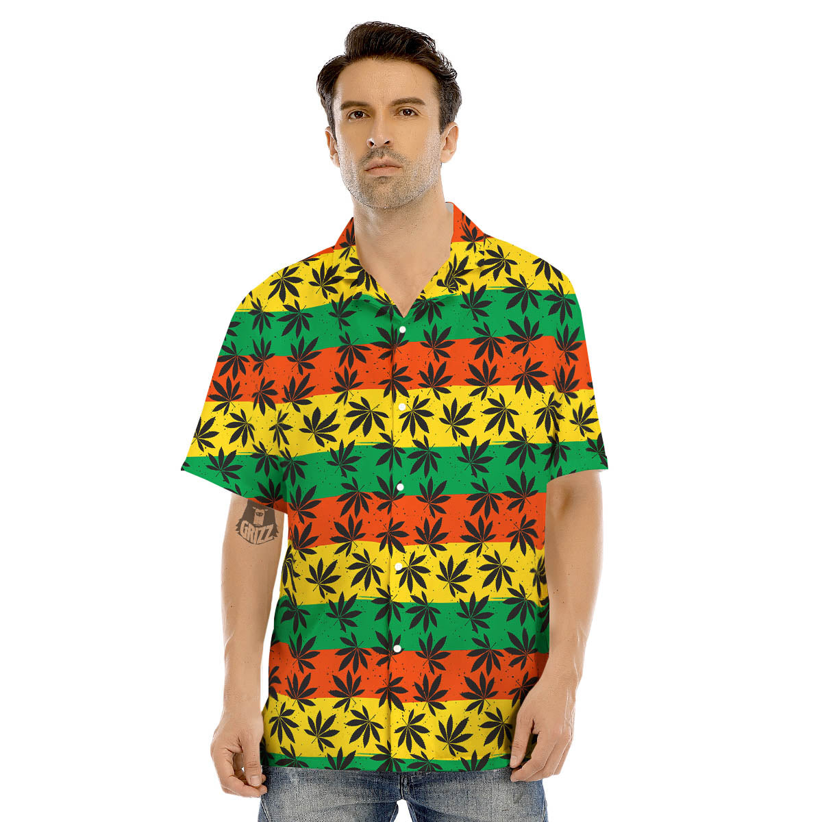 Reggae Hemp Leaves Classic Print Pattern Men's Hawaiian Shirt-grizzshop