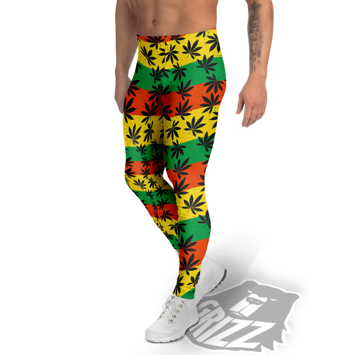 Reggae Hemp Leaves Classic Print Pattern Men's Leggings-grizzshop