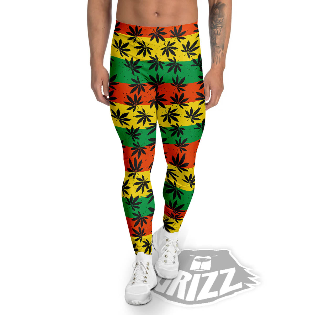 Reggae Hemp Leaves Classic Print Pattern Men's Leggings-grizzshop