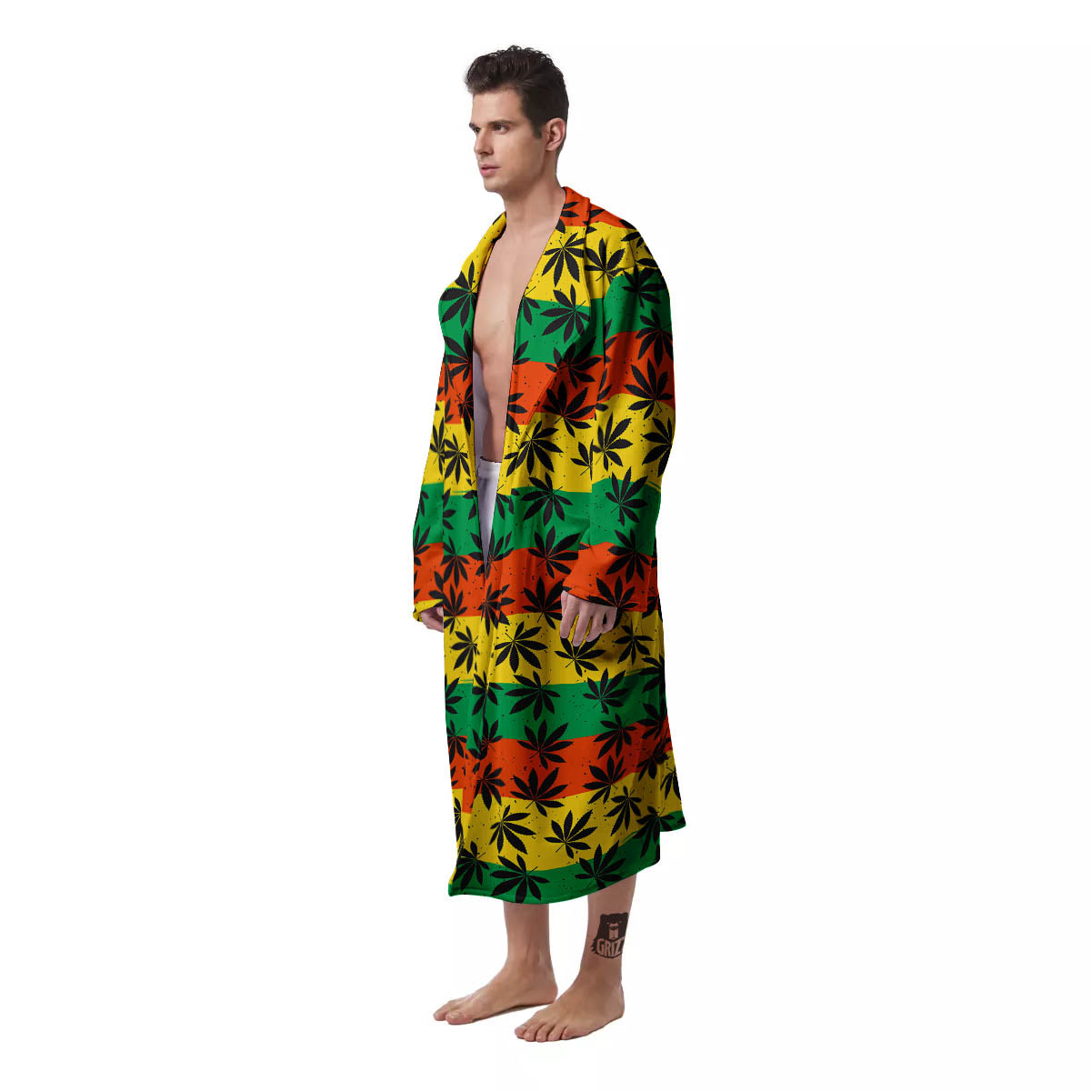 Reggae Hemp Leaves Classic Print Pattern Men's Robe-grizzshop