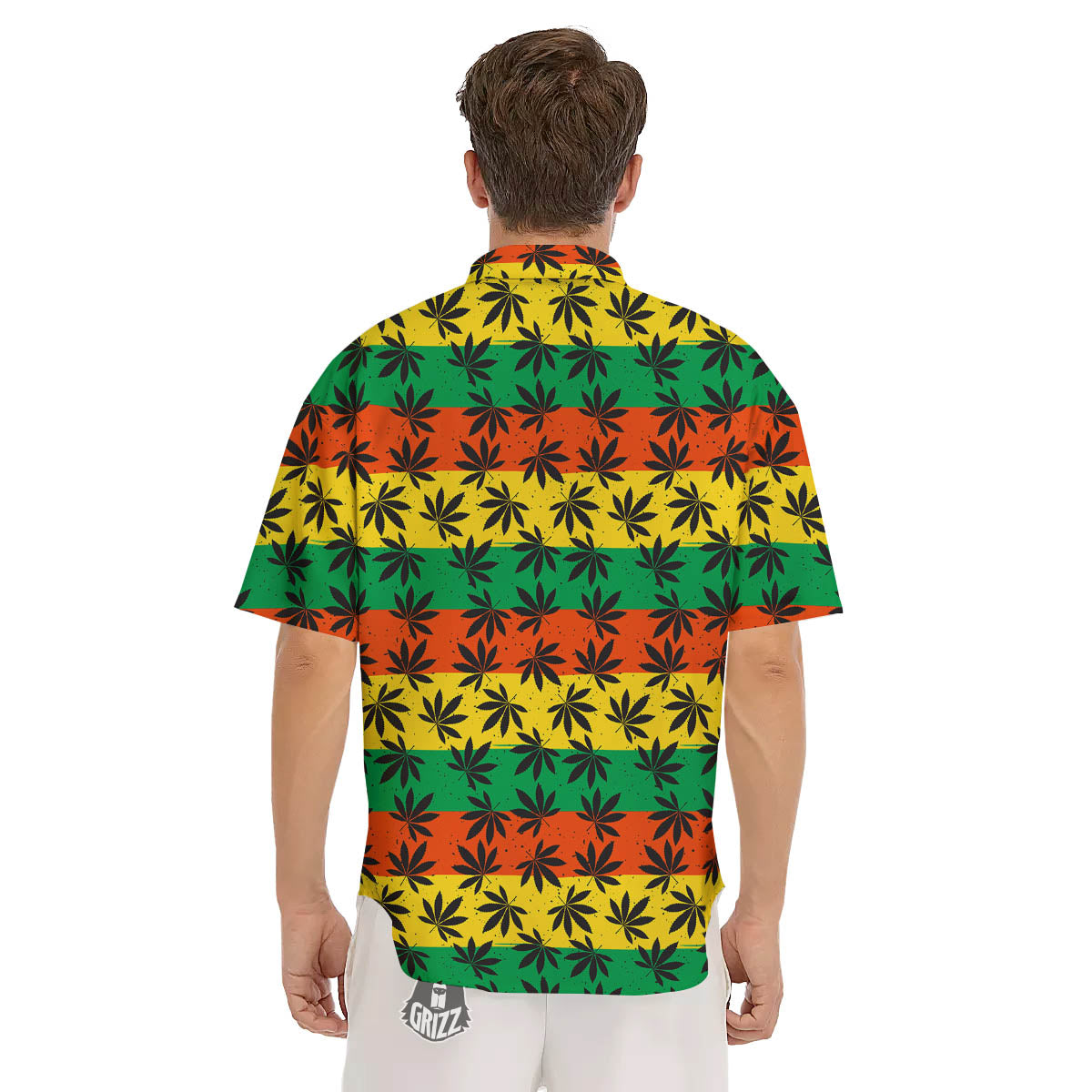 Reggae Hemp Leaves Classic Print Pattern Men's Short Sleeve Shirts-grizzshop