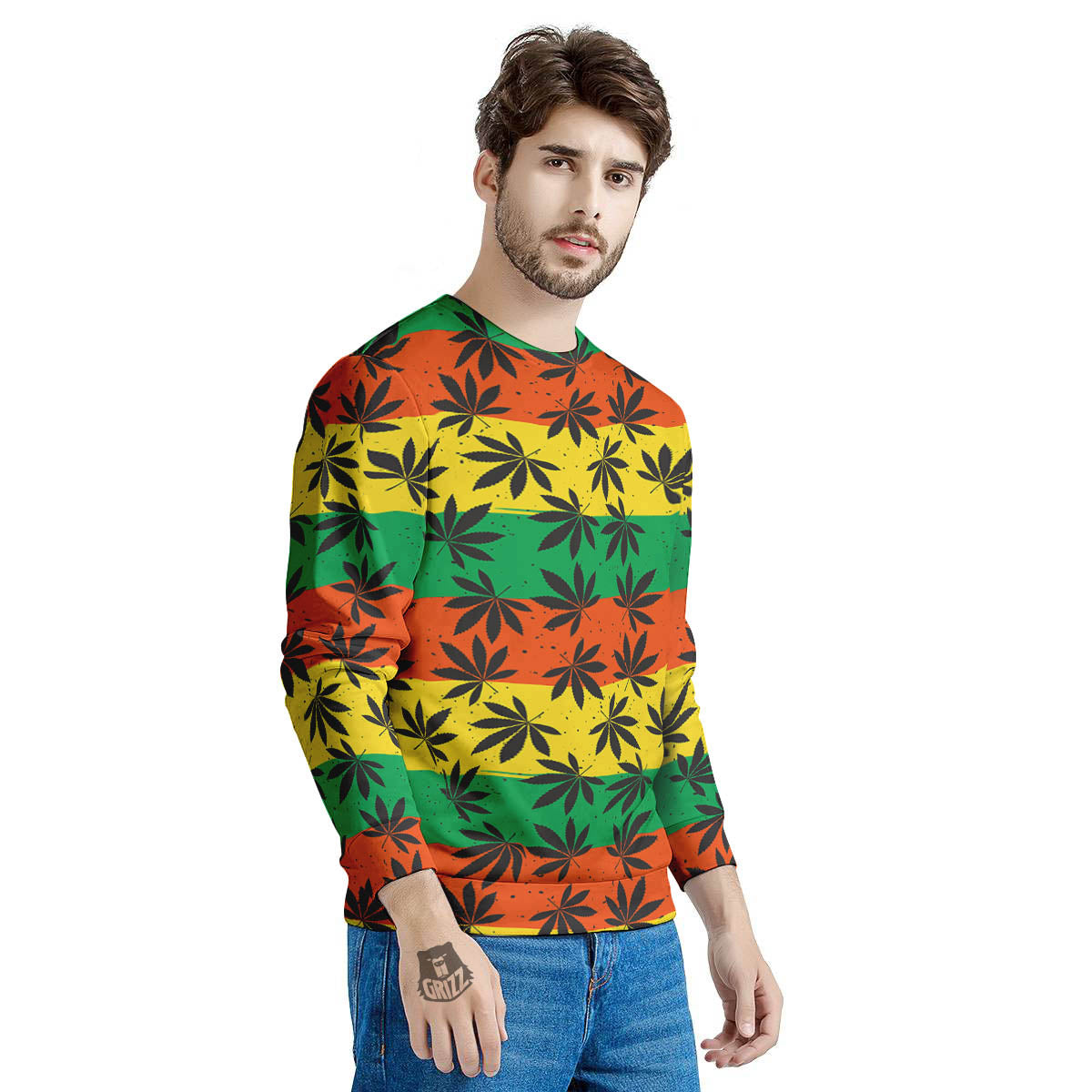 Reggae Hemp Leaves Classic Print Pattern Men's Sweatshirt-grizzshop