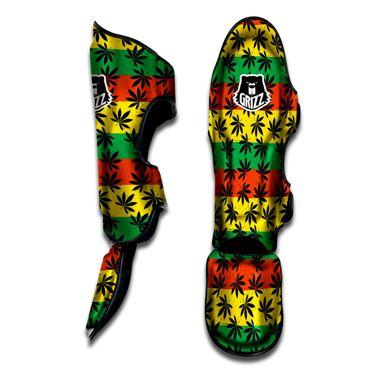 Reggae Hemp Leaves Classic Print Pattern Muay Thai Shin Guards-grizzshop