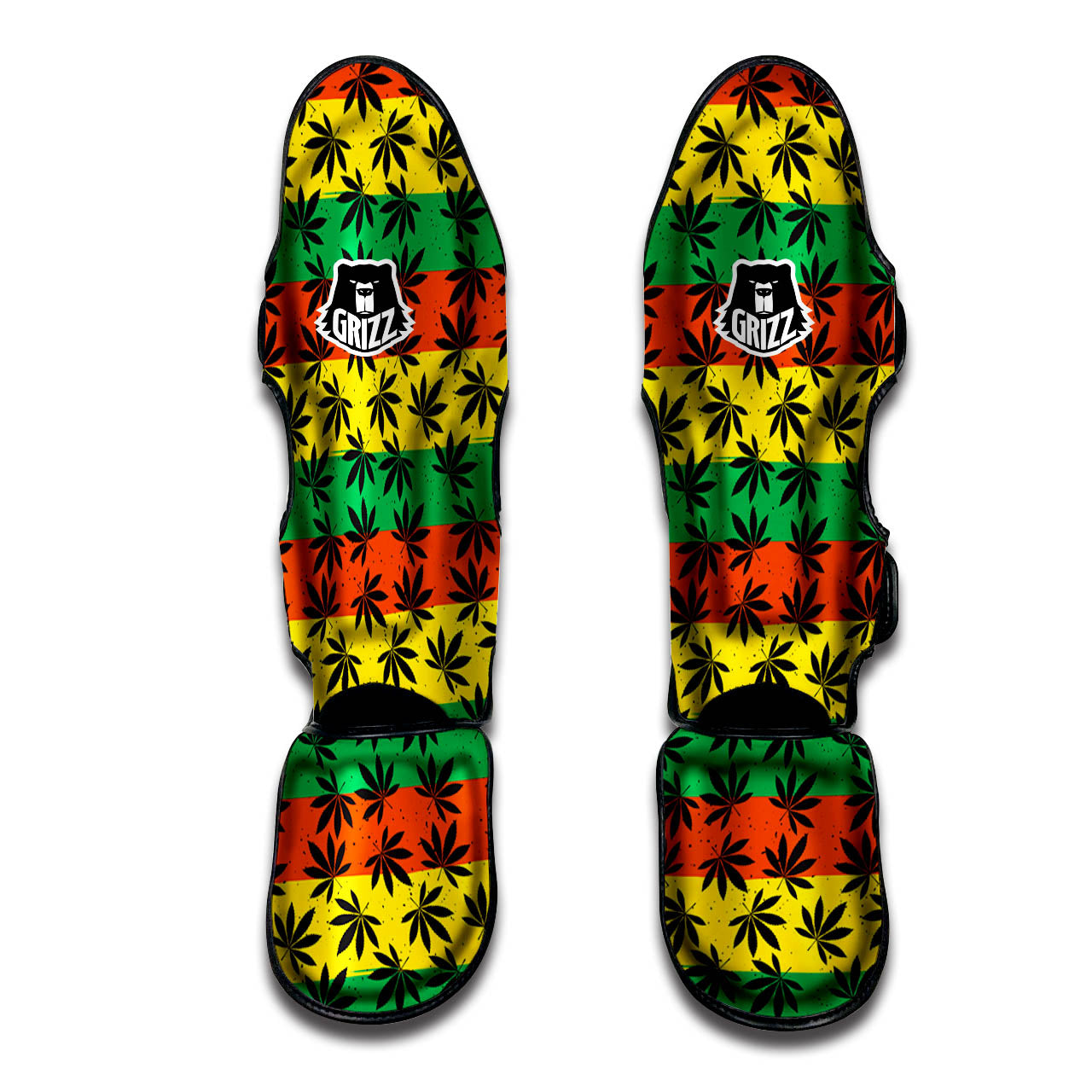 Reggae Hemp Leaves Classic Print Pattern Muay Thai Shin Guards-grizzshop