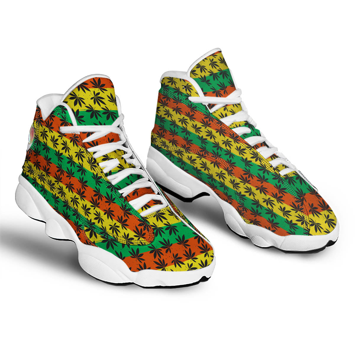 Reggae Hemp Leaves Classic Print Pattern White Basketball Shoes-grizzshop