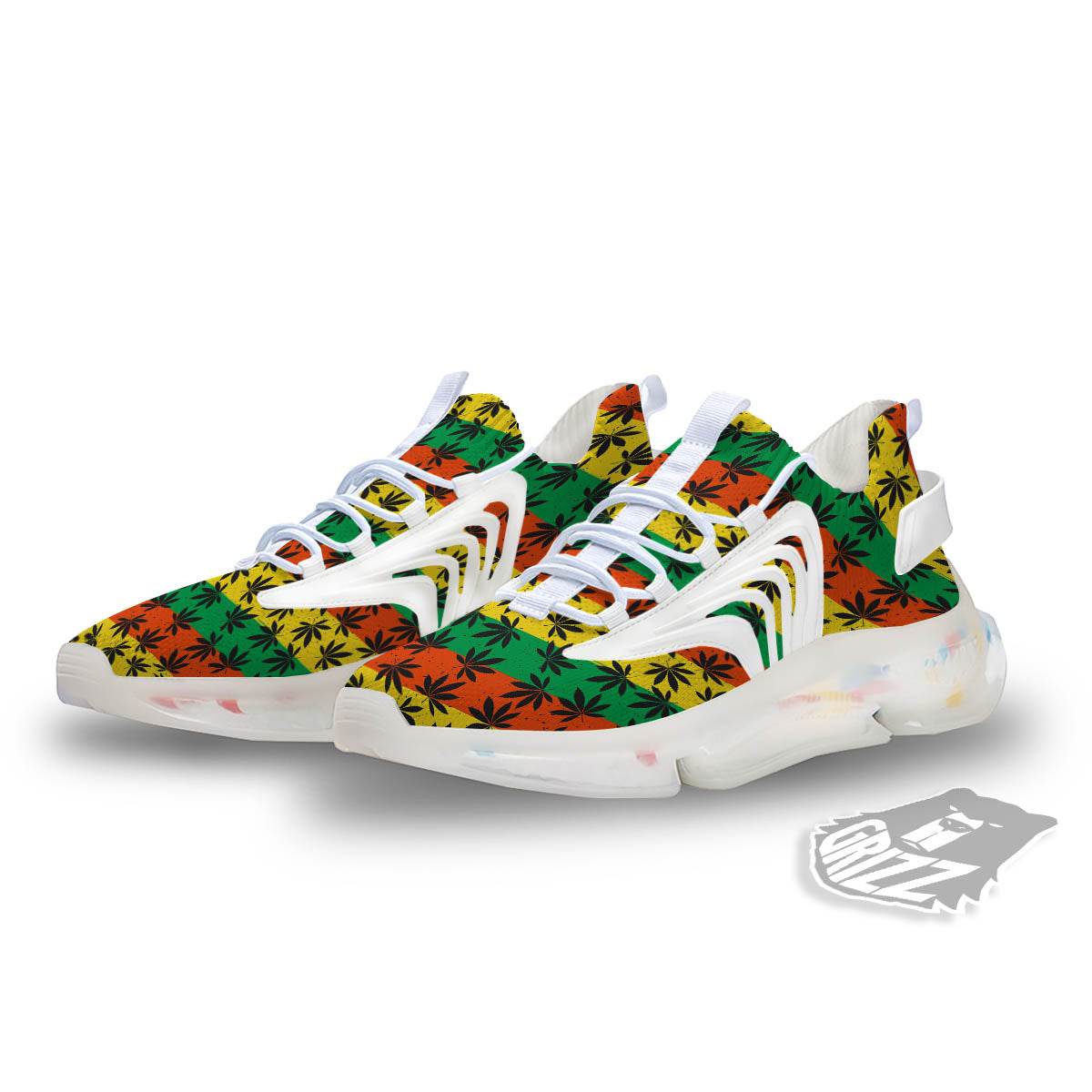 Reggae Hemp Leaves Classic Print Pattern White Gym Shoes-grizzshop