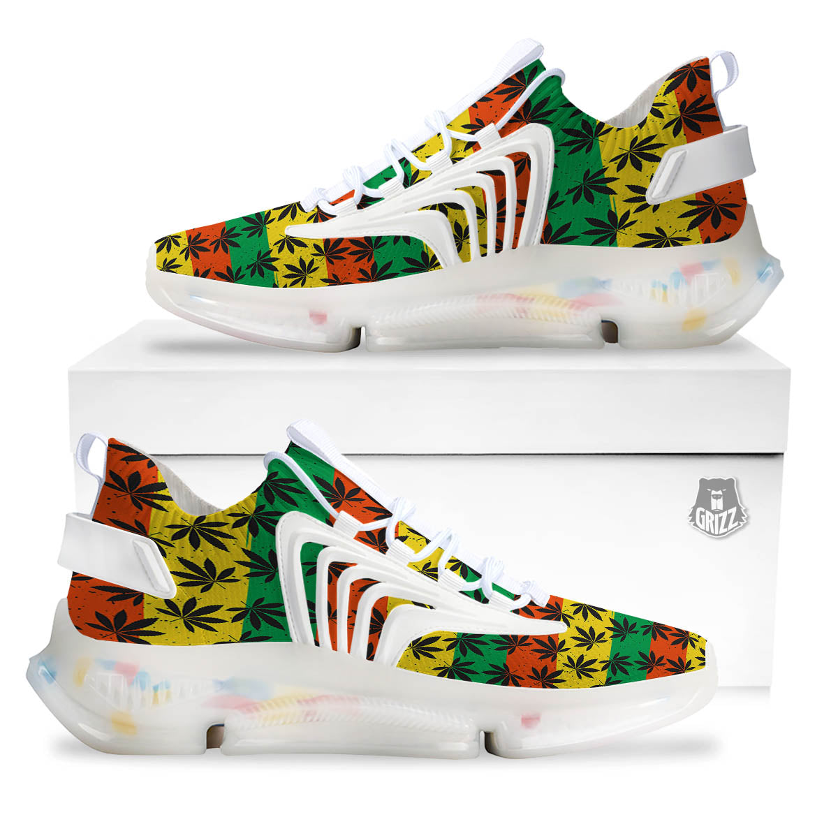 Reggae Hemp Leaves Classic Print Pattern White Gym Shoes-grizzshop