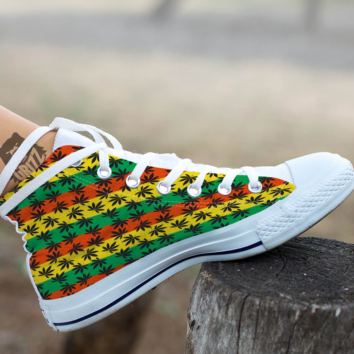 Reggae Hemp Leaves Classic Print Pattern White High Top Shoes-grizzshop