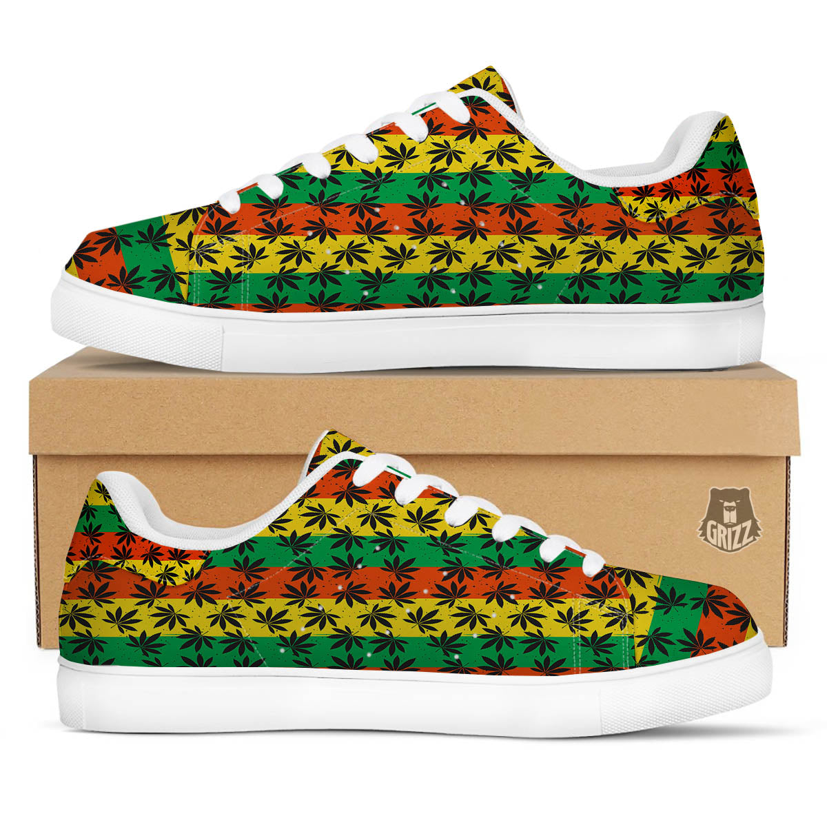 Reggae Hemp Leaves Classic Print Pattern White Low Top Sneakers-grizzshop