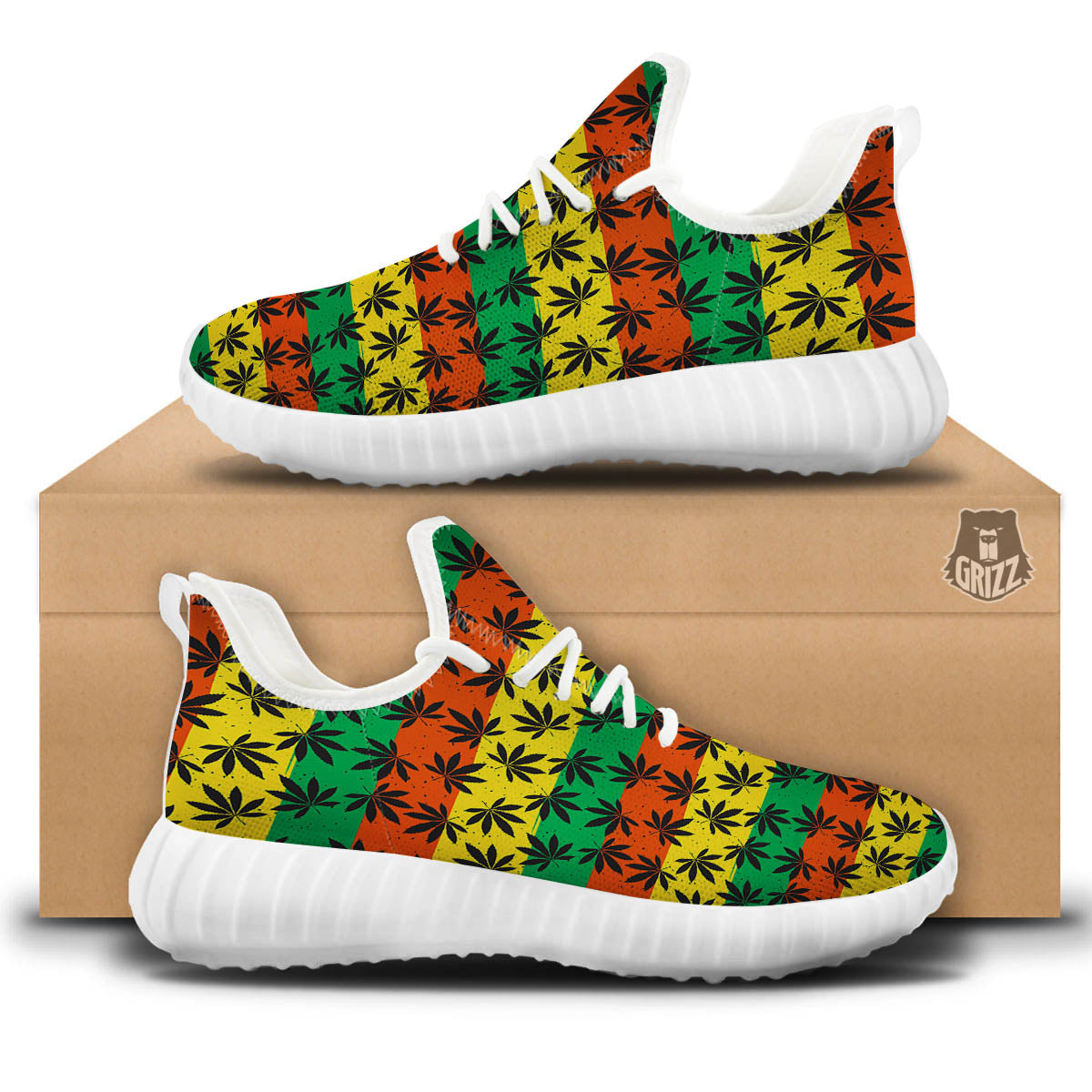 Reggae Hemp Leaves Classic Print Pattern White Walking Shoes-grizzshop