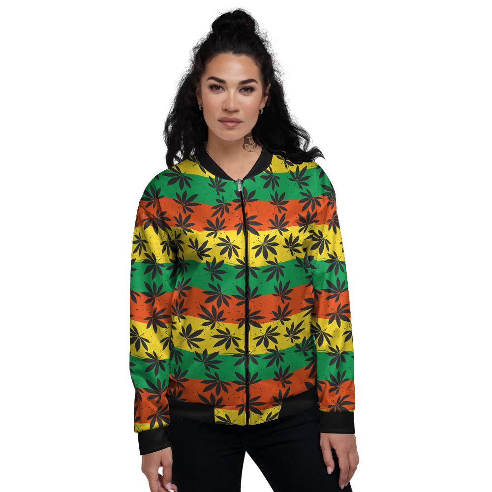 Reggae Hemp Leaves Classic Print Pattern Women's Bomber Jacket-grizzshop
