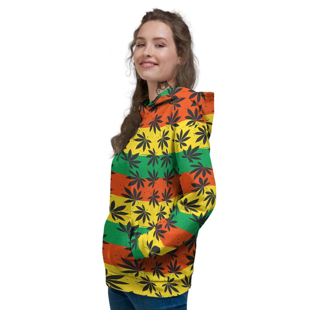 Reggae Hemp Leaves Classic Print Pattern Women's Hoodie-grizzshop
