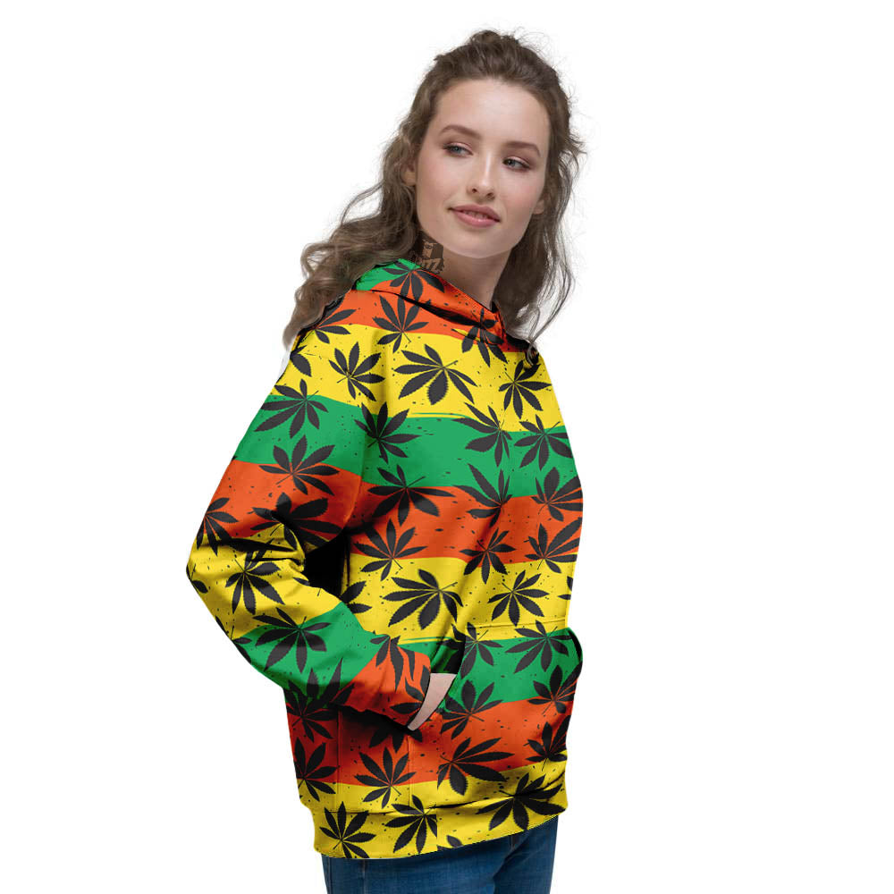 Reggae Hemp Leaves Classic Print Pattern Women's Hoodie-grizzshop