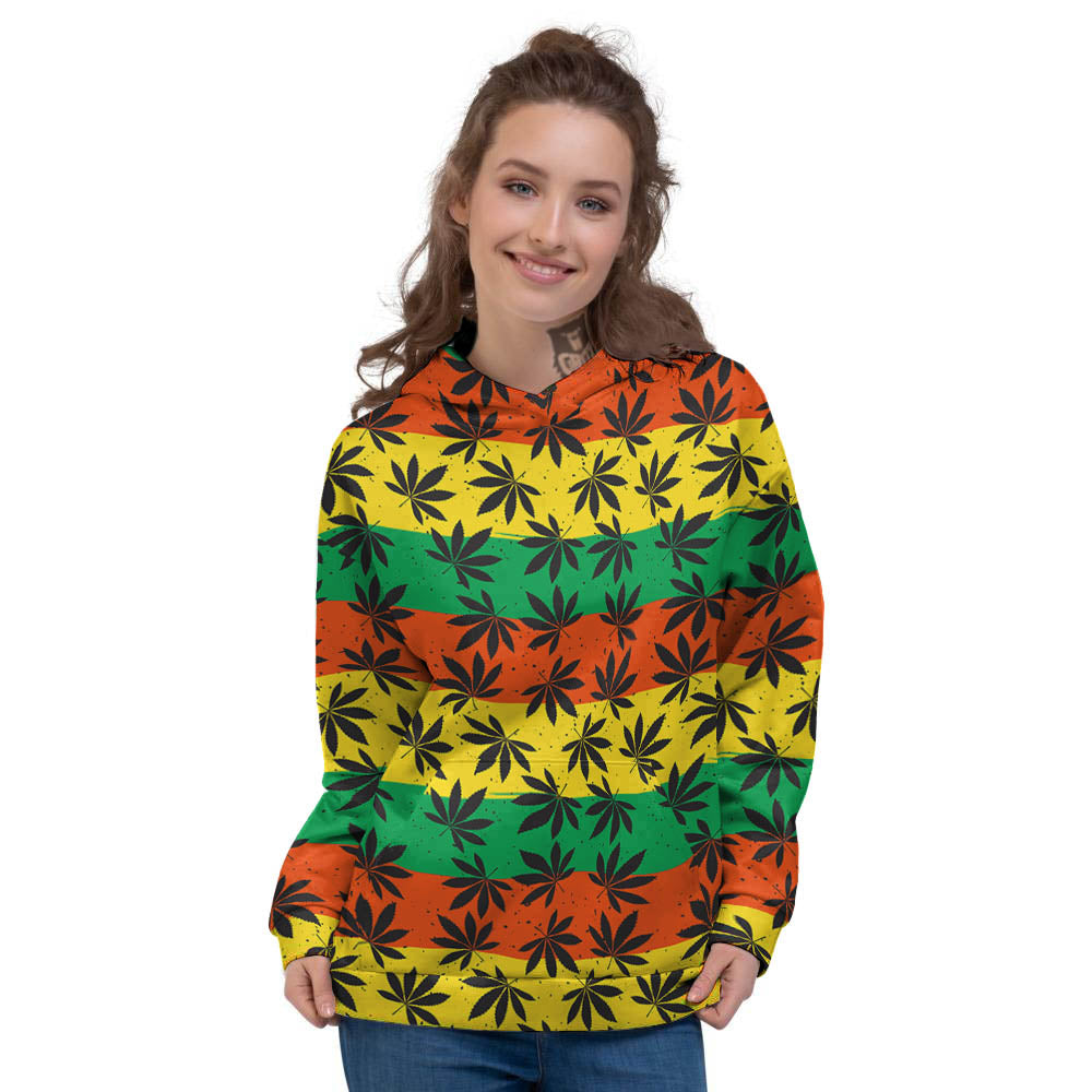 Reggae Hemp Leaves Classic Print Pattern Women's Hoodie-grizzshop