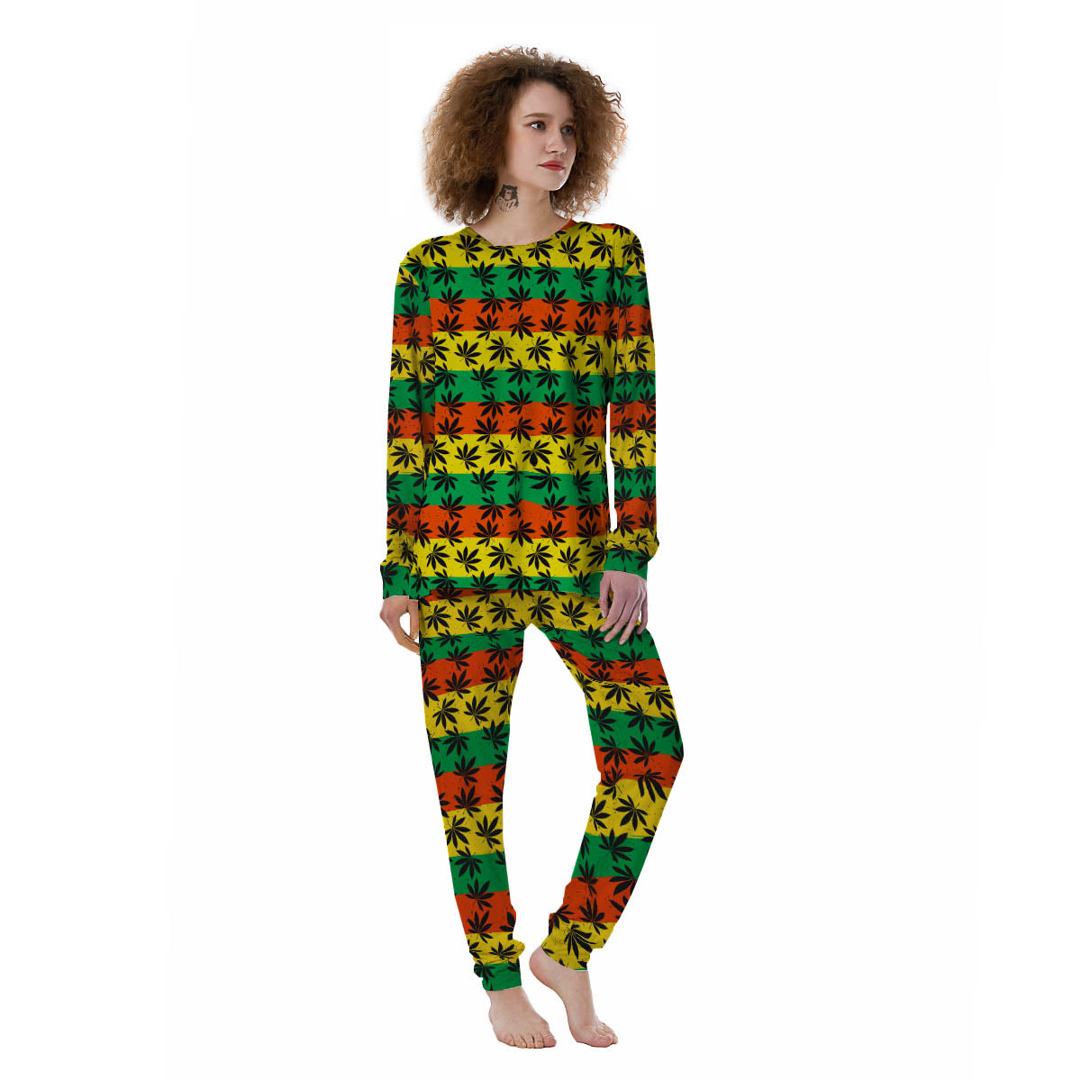 Reggae Hemp Leaves Classic Print Pattern Women's Pajamas-grizzshop
