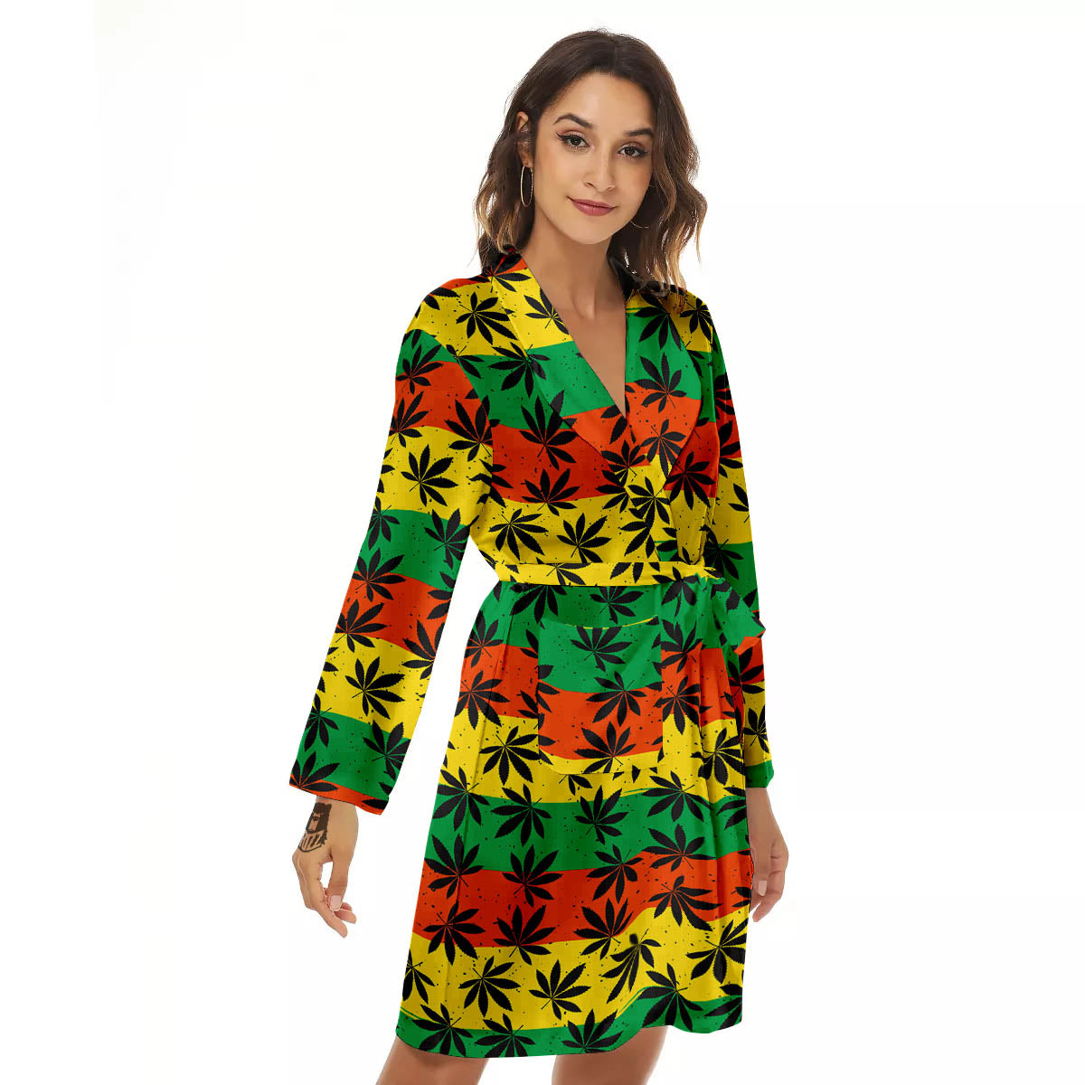 Reggae Hemp Leaves Classic Print Pattern Women's Robe-grizzshop