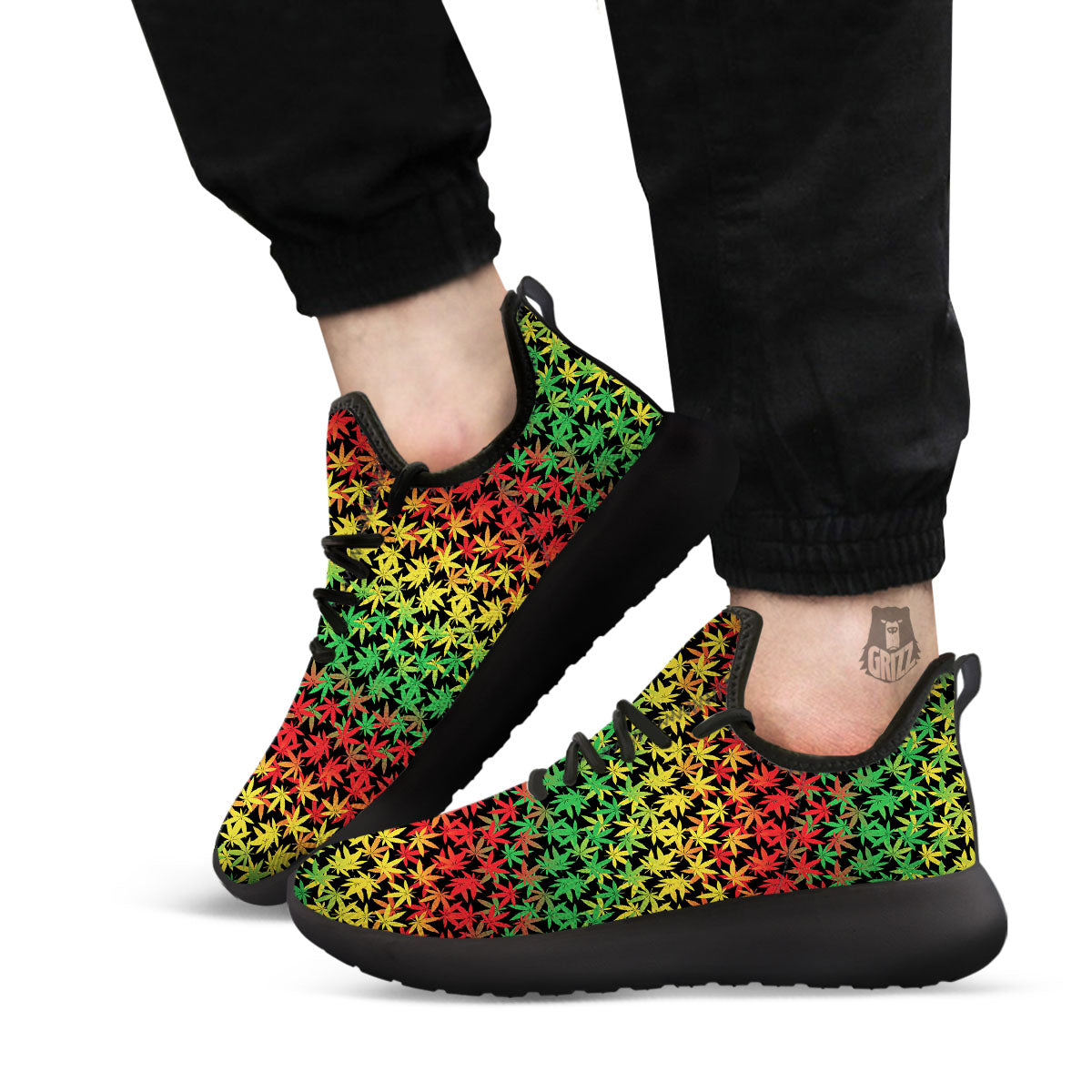 Reggae Hemp Leaves Print Pattern Black Athletic Shoes-grizzshop