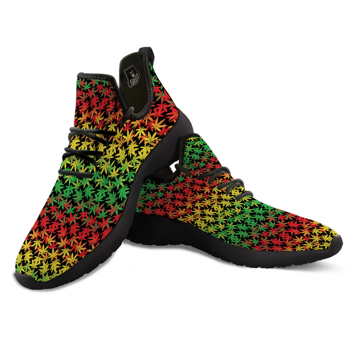 Reggae Hemp Leaves Print Pattern Black Athletic Shoes-grizzshop
