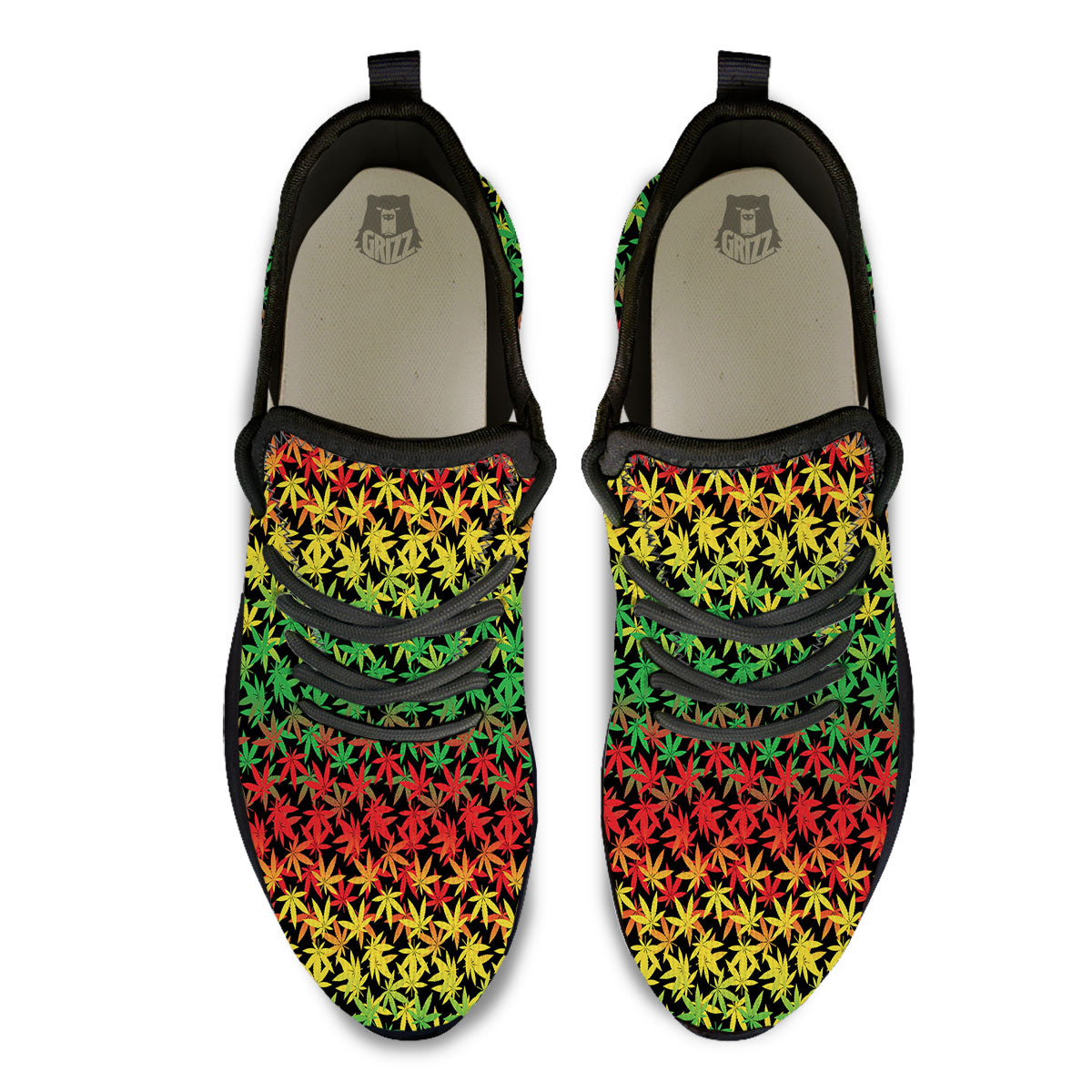 Reggae Hemp Leaves Print Pattern Black Athletic Shoes-grizzshop