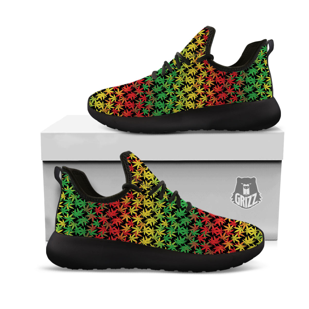 Reggae Hemp Leaves Print Pattern Black Athletic Shoes-grizzshop