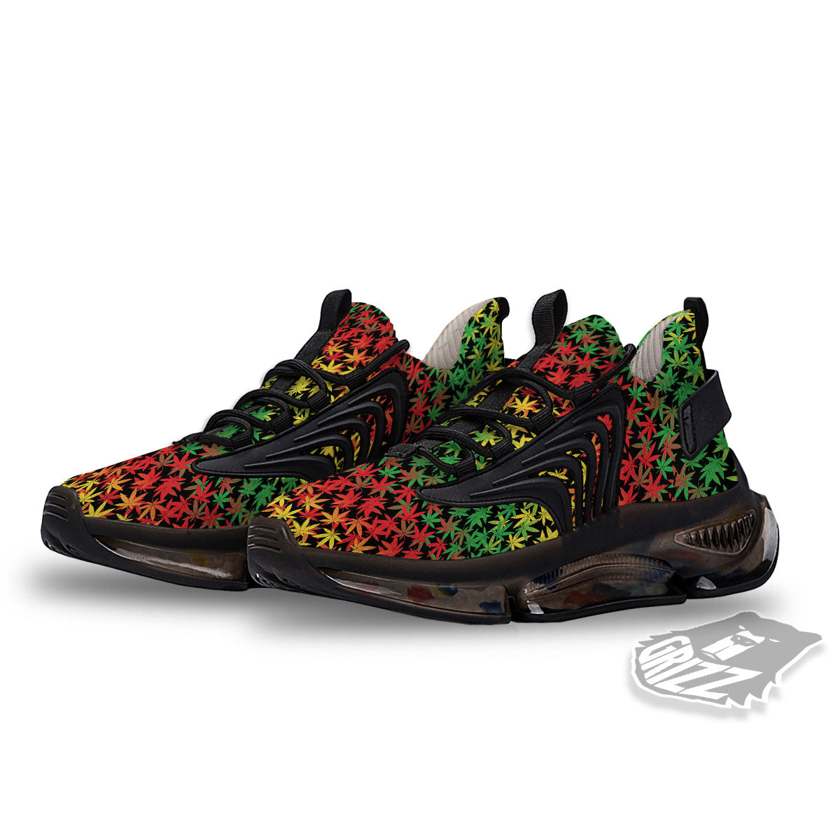 Reggae Hemp Leaves Print Pattern Black Gym Shoes-grizzshop