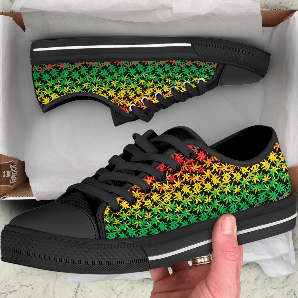 Reggae Hemp Leaves Print Pattern Black Low Top Shoes-grizzshop