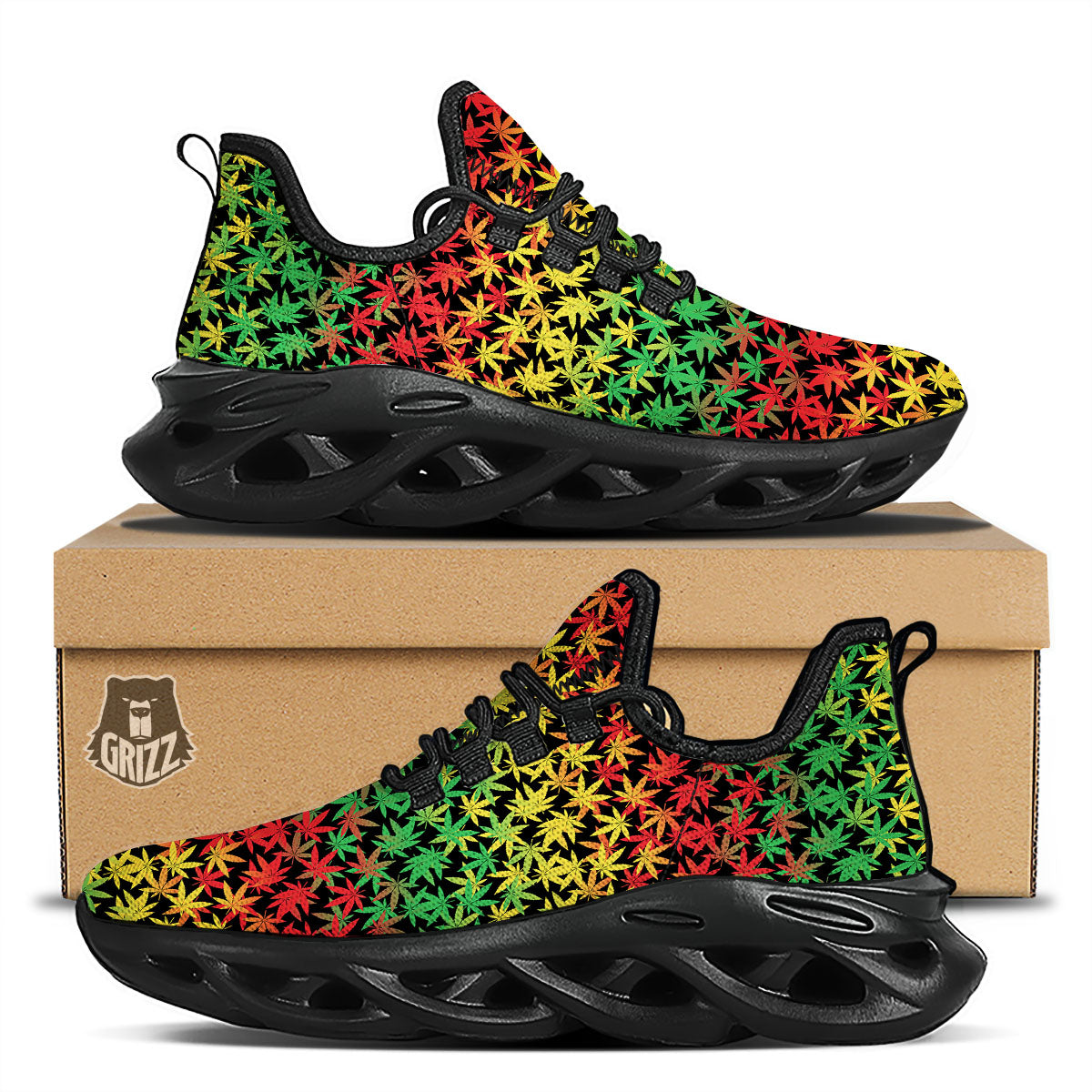Reggae Hemp Leaves Print Pattern Black Running Shoes-grizzshop