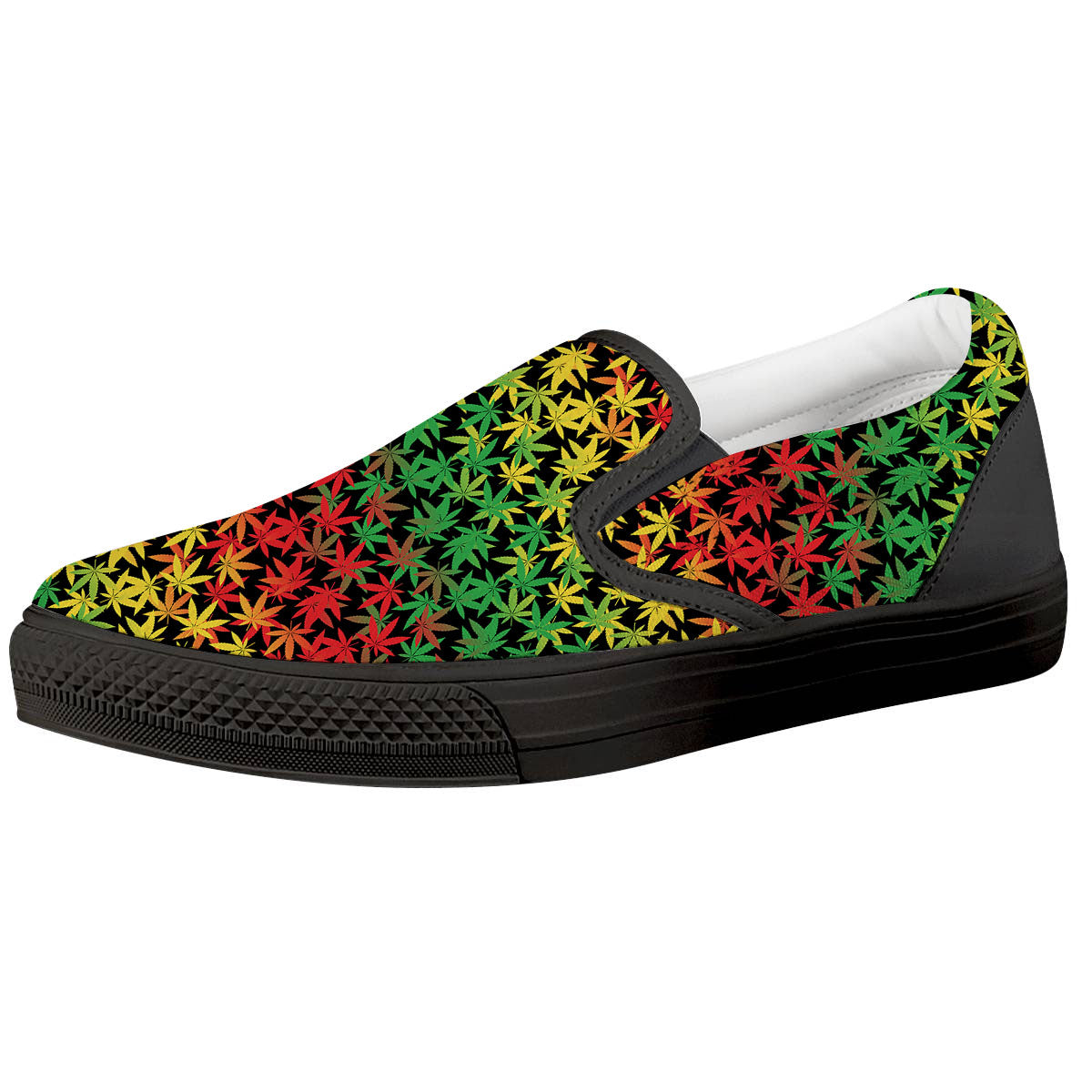 Reggae Hemp Leaves Print Pattern Black Slip On Shoes-grizzshop