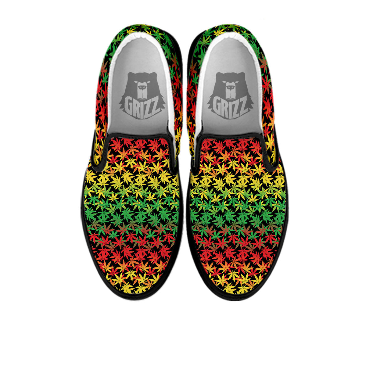 Reggae Hemp Leaves Print Pattern Black Slip On Shoes-grizzshop