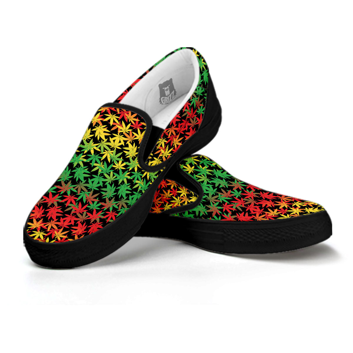Reggae Hemp Leaves Print Pattern Black Slip On Shoes-grizzshop