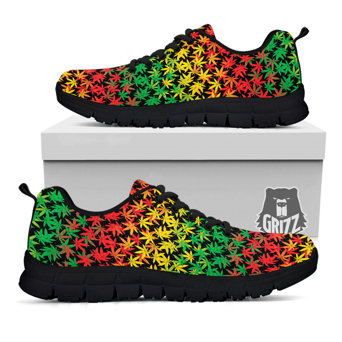 Reggae Hemp Leaves Print Pattern Black Sneaker-grizzshop