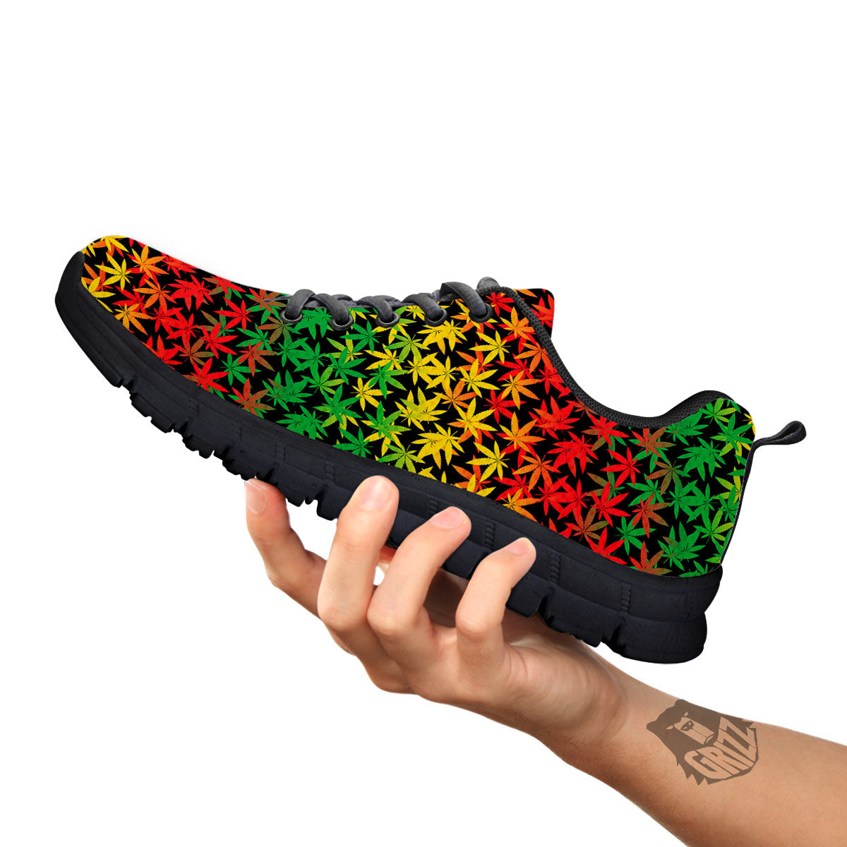 Reggae Hemp Leaves Print Pattern Black Sneaker-grizzshop