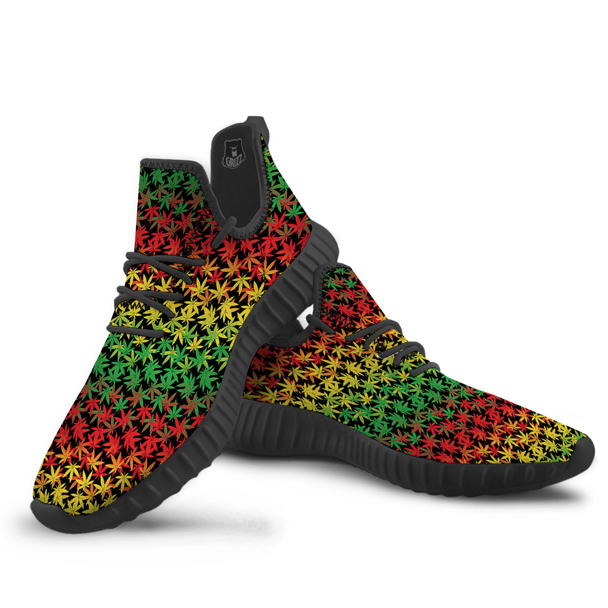 Reggae Hemp Leaves Print Pattern Black Walking Shoes-grizzshop