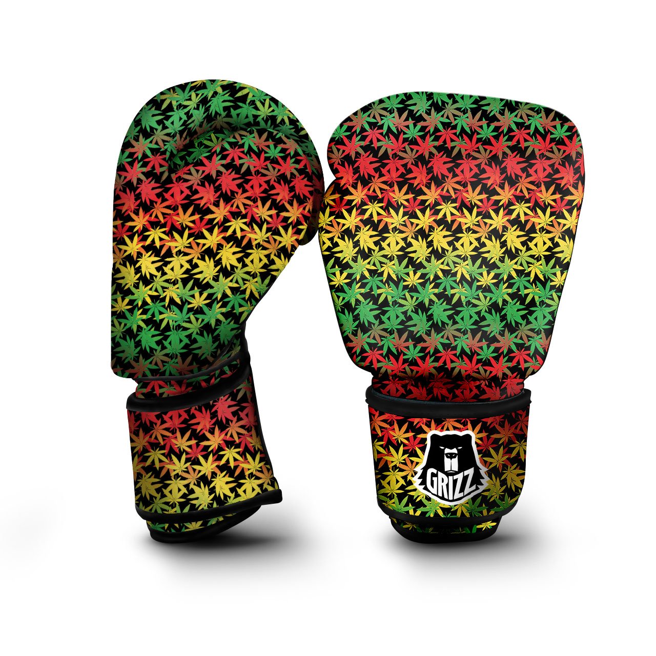 Reggae Hemp Leaves Print Pattern Boxing Gloves-grizzshop