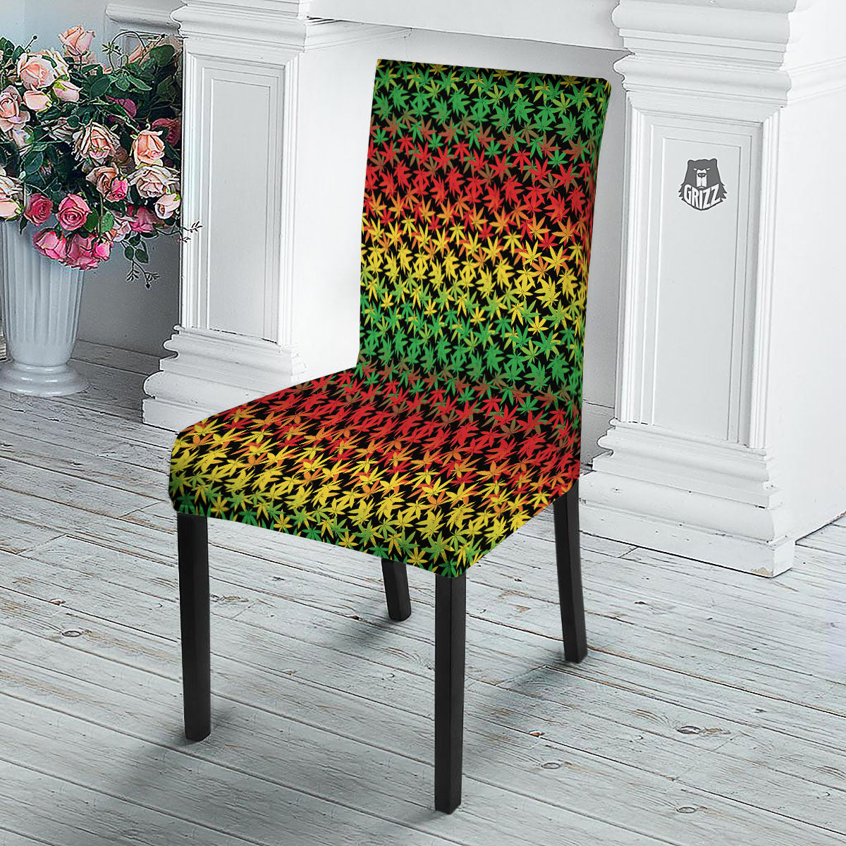 Reggae Hemp Leaves Print Pattern Dining Chair Slipcover-grizzshop