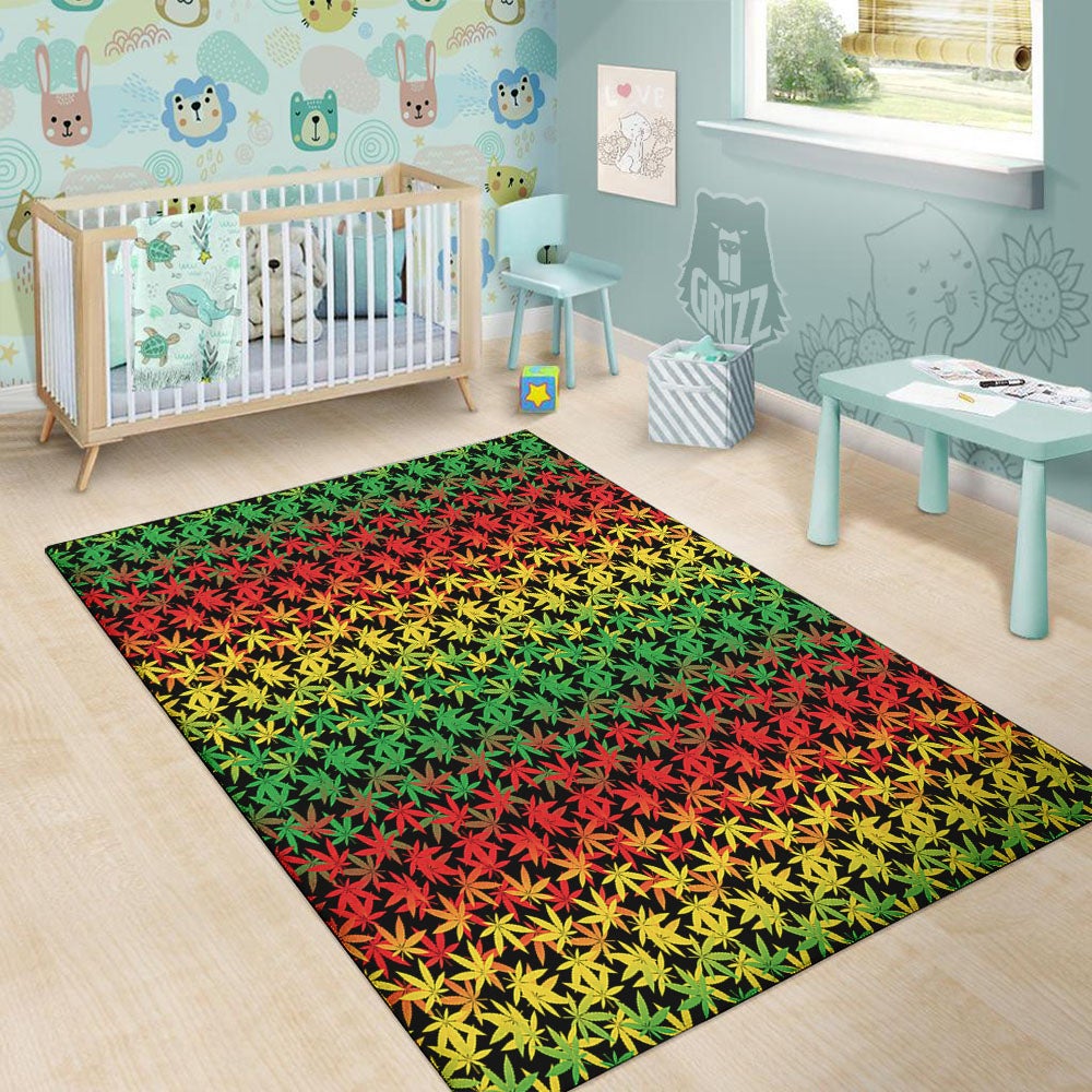Reggae Hemp Leaves Print Pattern Floor Mat-grizzshop