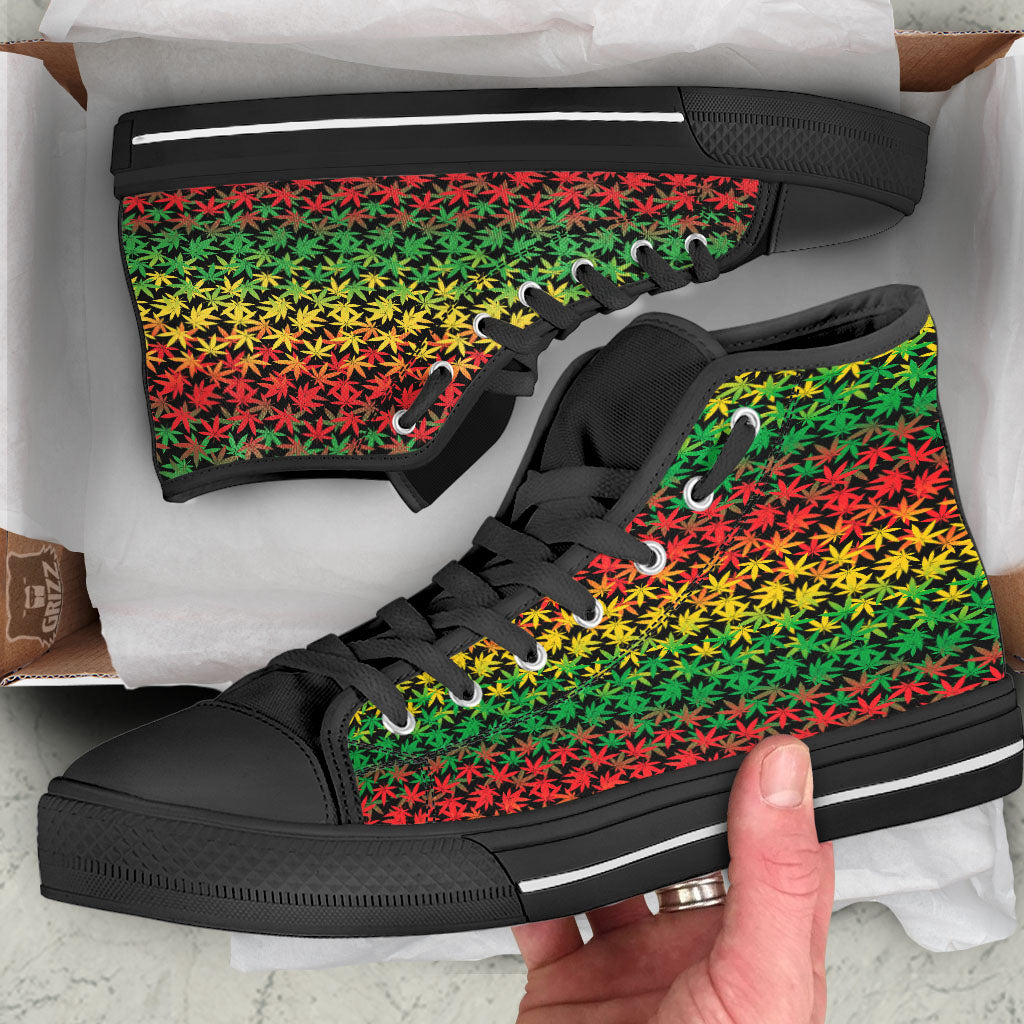 Reggae Hemp Leaves Print Pattern High Top Shoes-grizzshop