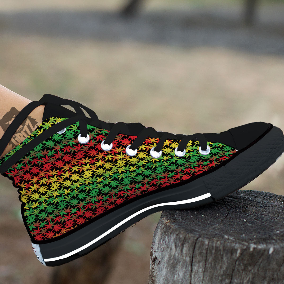 Reggae Hemp Leaves Print Pattern High Top Shoes-grizzshop