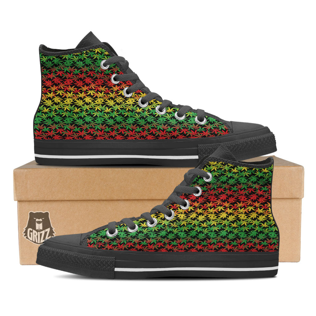 Reggae Hemp Leaves Print Pattern High Top Shoes-grizzshop
