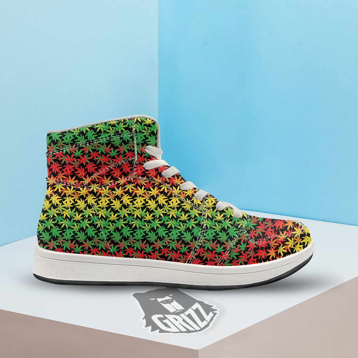 Reggae Hemp Leaves Print Pattern High Top Sneakers-grizzshop