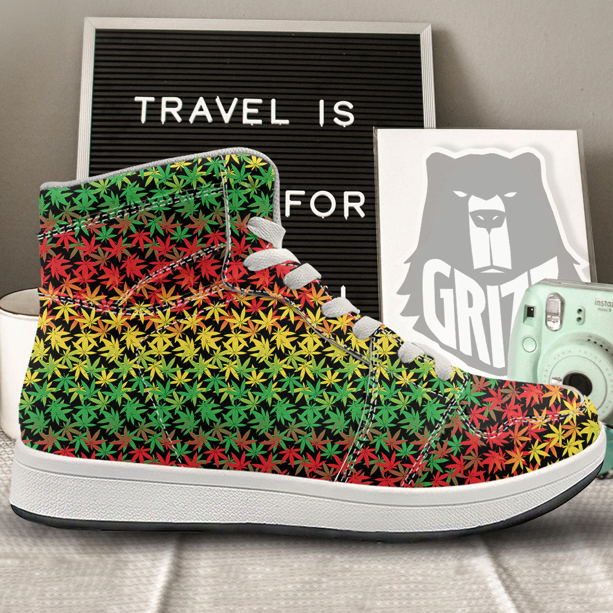 Reggae Hemp Leaves Print Pattern High Top Sneakers-grizzshop