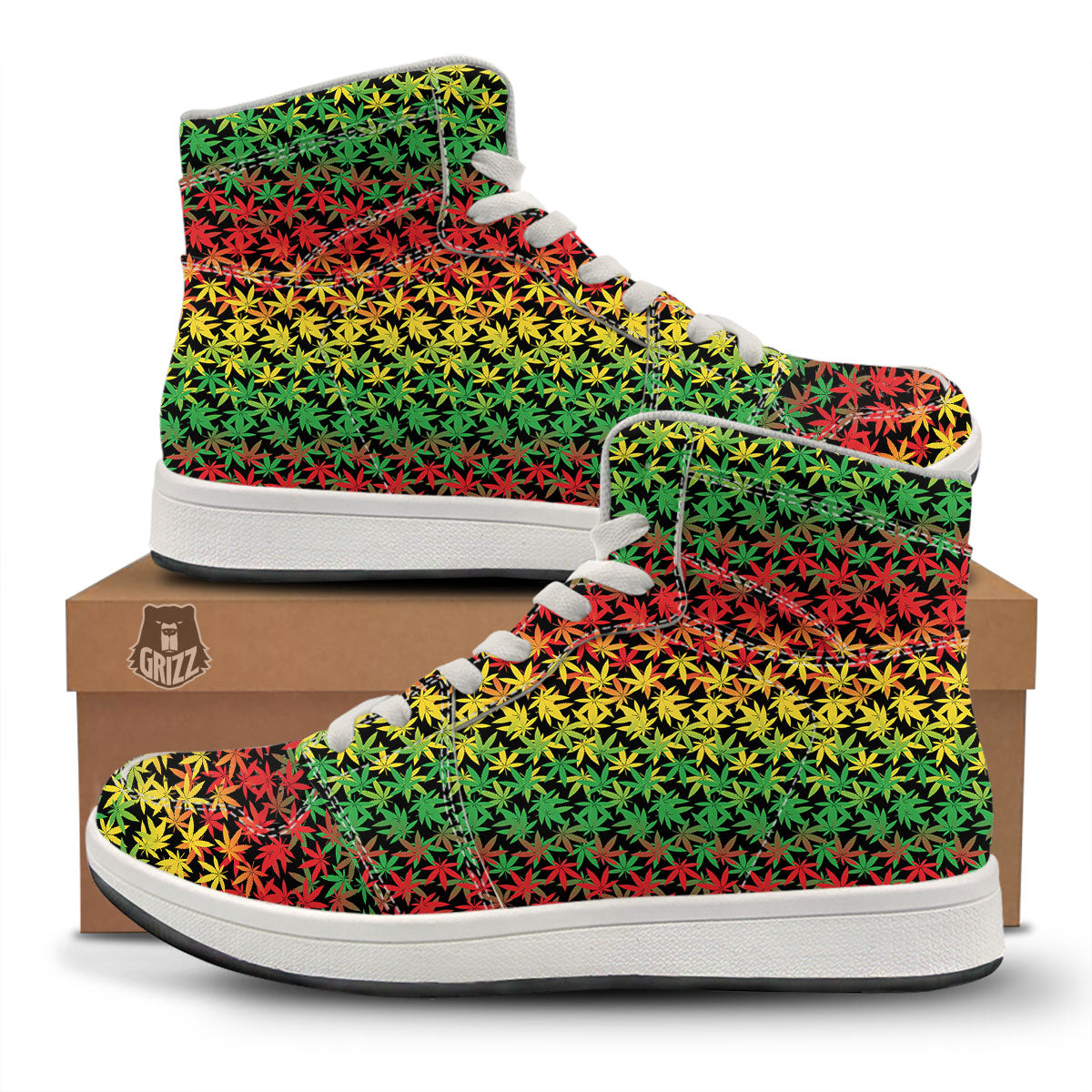 Reggae Hemp Leaves Print Pattern High Top Sneakers-grizzshop