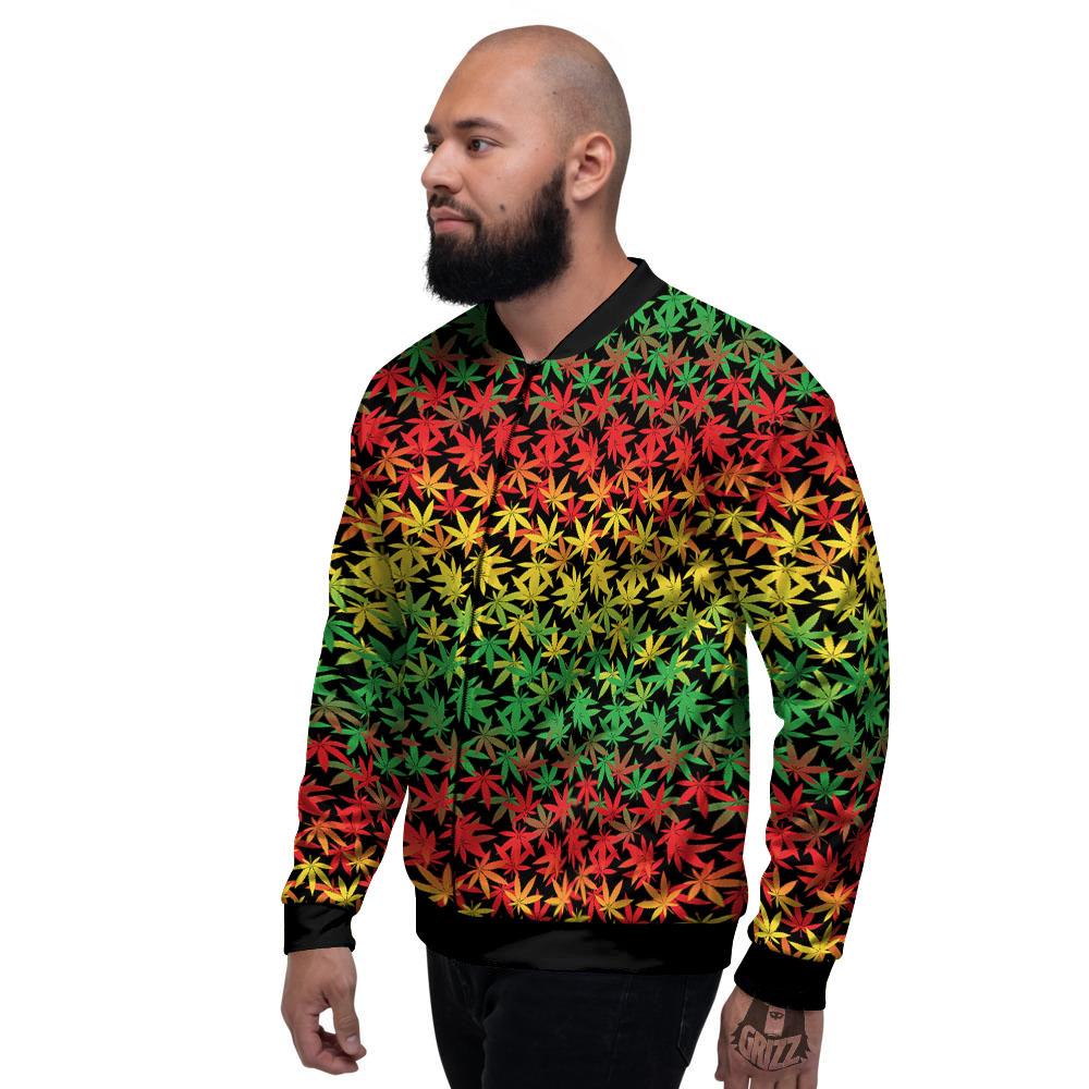 Reggae Hemp Leaves Print Pattern Men's Bomber Jacket-grizzshop