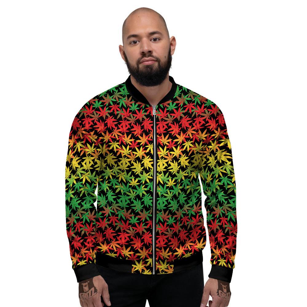 Reggae Hemp Leaves Print Pattern Men's Bomber Jacket-grizzshop